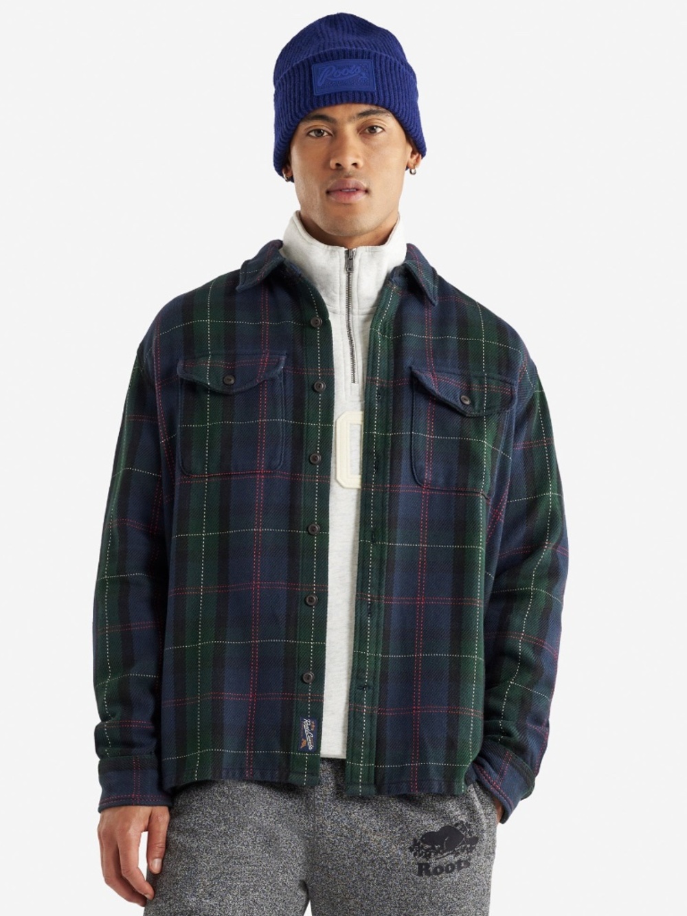 Roots Park Plaid Button-Down Shirt Jacket Shacket Large